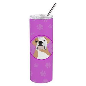 English Bulldog Fawn and White Stainless Steel 20 oz Skinny Tumbler, Pink